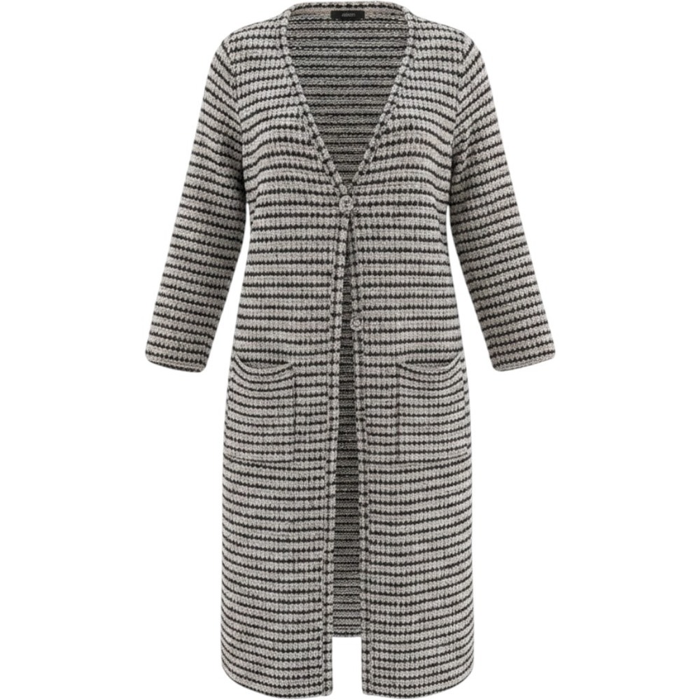 Zara Women Pink Black Striped Longline Heritage Cardigan Tweed Duster Large